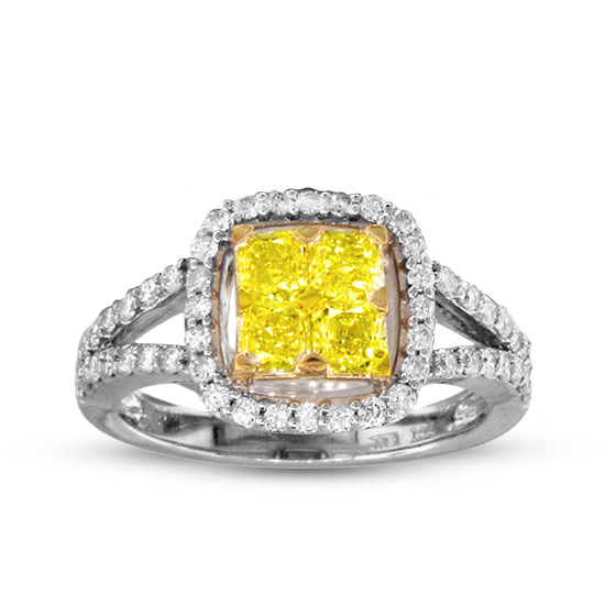 View 1.33cttw Fancy Yellow Diamond Fashion Ring in 18k Two Tone