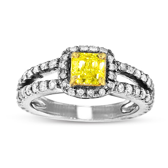 View 0.63ct Natural Fancy Yellow Diamond Ring in 18k Two Tone Gold