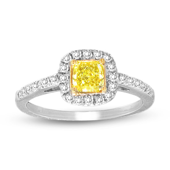 View 0.78cttw Natural Fancy Yellow Diamond Ring in 14k/18k Two Tone Gold