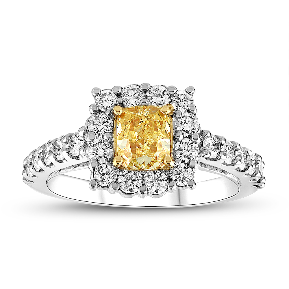 View 1.80cttw Natural Fancy Yellow Diamond Ring in 14k/18k Two Tone Gold