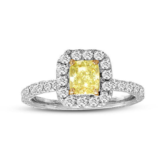 View 1 1/4cttw Natural Fancy Yellow Diamond Ring in 14k/18k Two Tone Gold