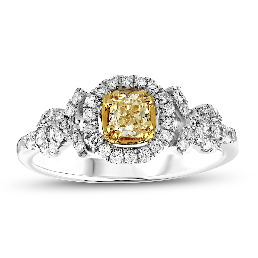 View 3/4 ctw fancy yellow and white diamond in 18K gold