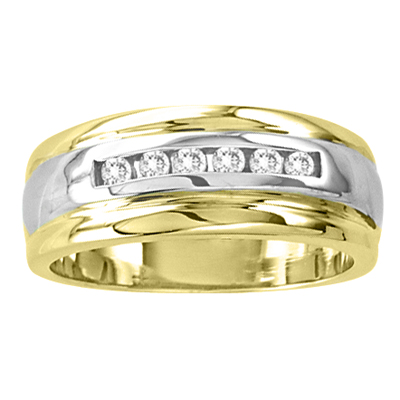View 14k Gold Two Tone Ladies Wedding Band with 0.15ct of Diamonds
