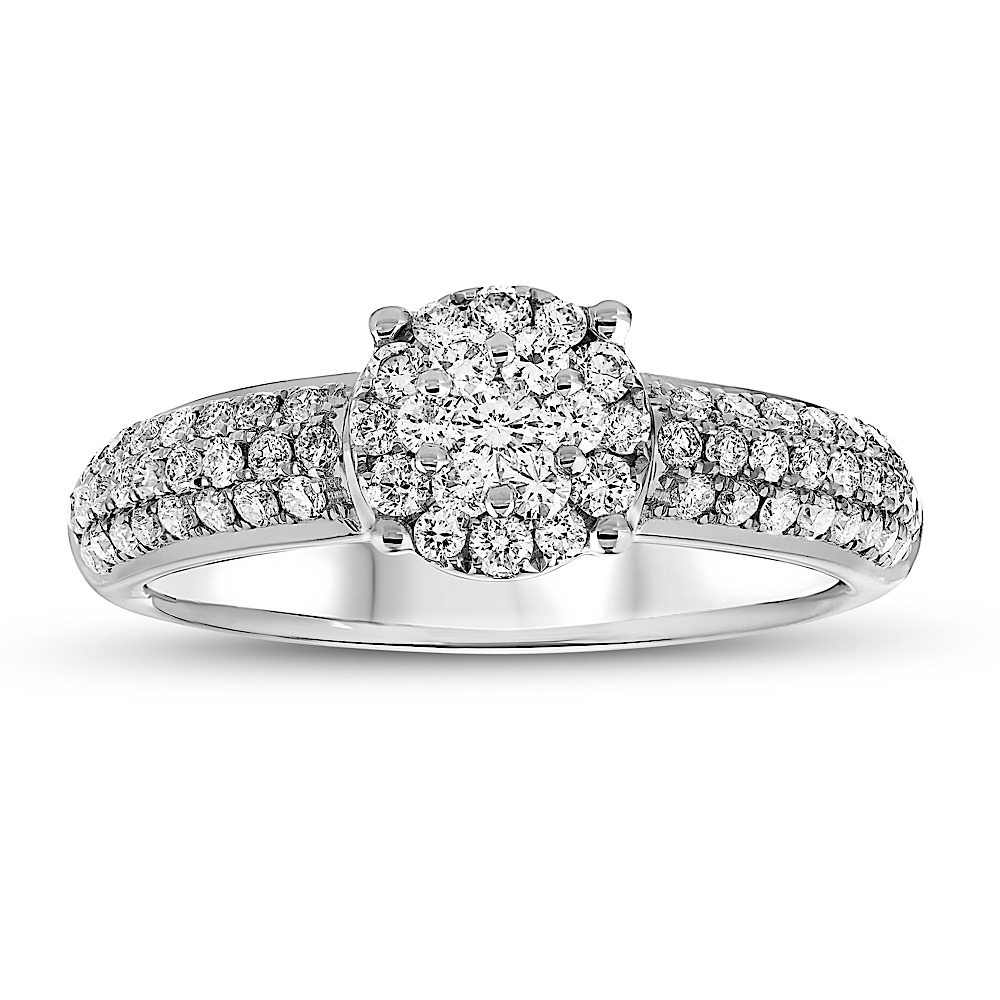 View 0.68ctw Diamond Cluster Ring in 18k White Gold