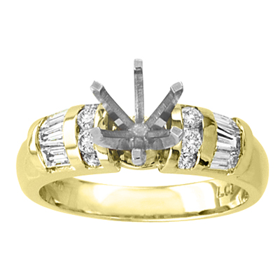 View 14k Gold Engagement Semi-Mount Ring with 0.70ct tw Round & Baguette Diamonds