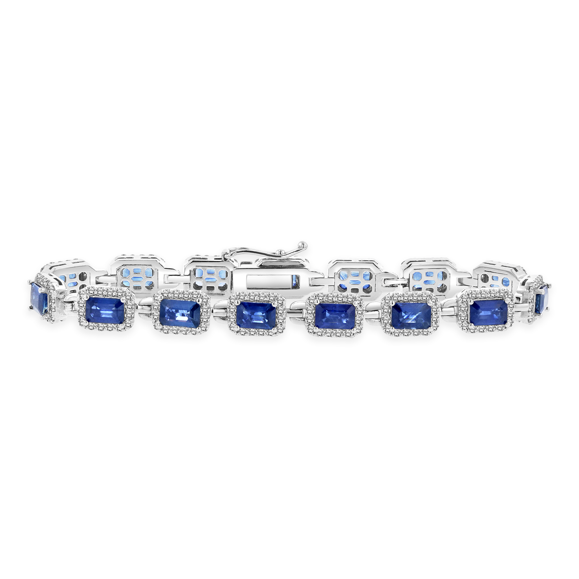 2.50ctw Diamond and Emerald Cut Sapphire Braceet in 14k White Gold