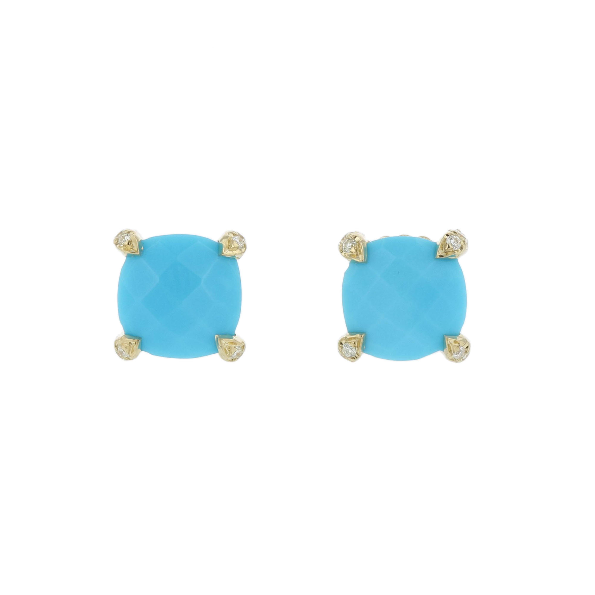 1.53ctw Diamond and Turquoise Earrings in 14k Yellow Gold