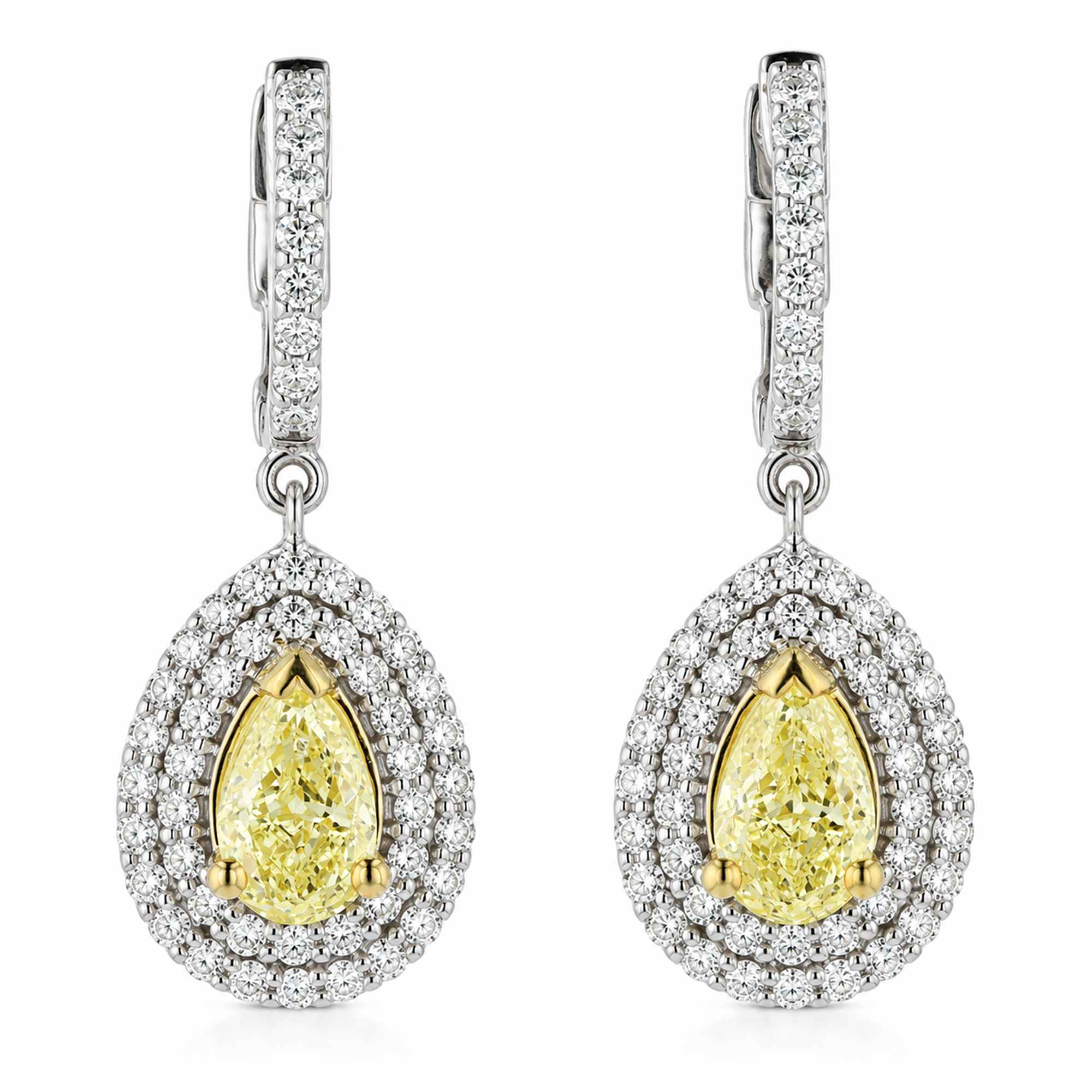 View 2.90ctw Lab Grown Yellow and White Diamond Earrings in 14k White Gold