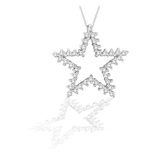 14k Gold Star Pendant with 0.60cts of diamonds. Chain Included