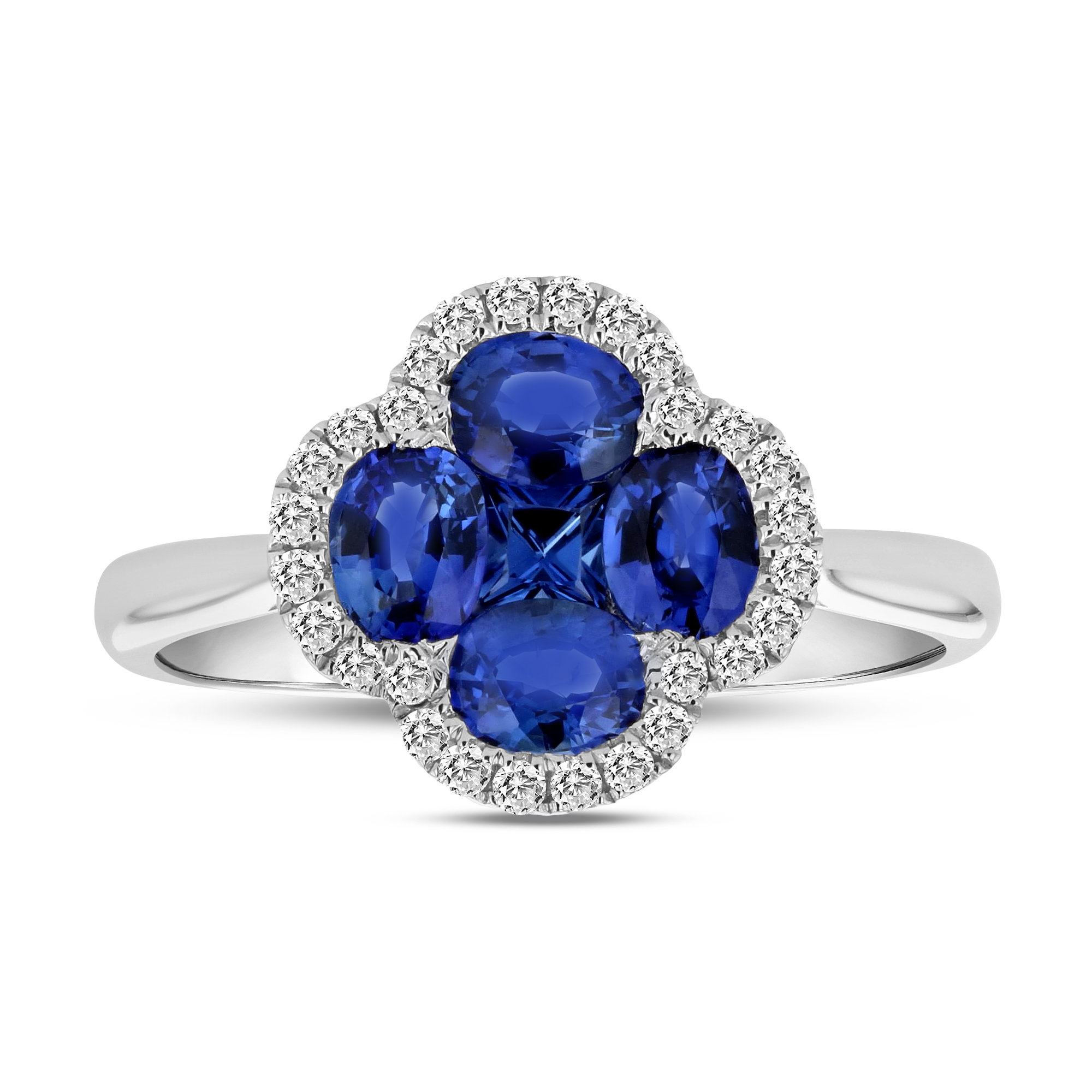 0.18ctw Diamonds and 1.37ctw Sapphires Clover Ring in 18k White Gold
