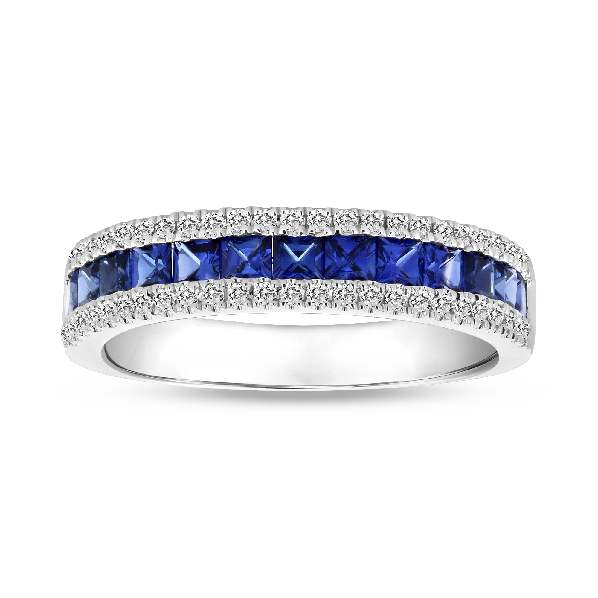 View 0.19ctw Diamonds and 0.88ctw Sapphire Wedding Band in 18k White Gold