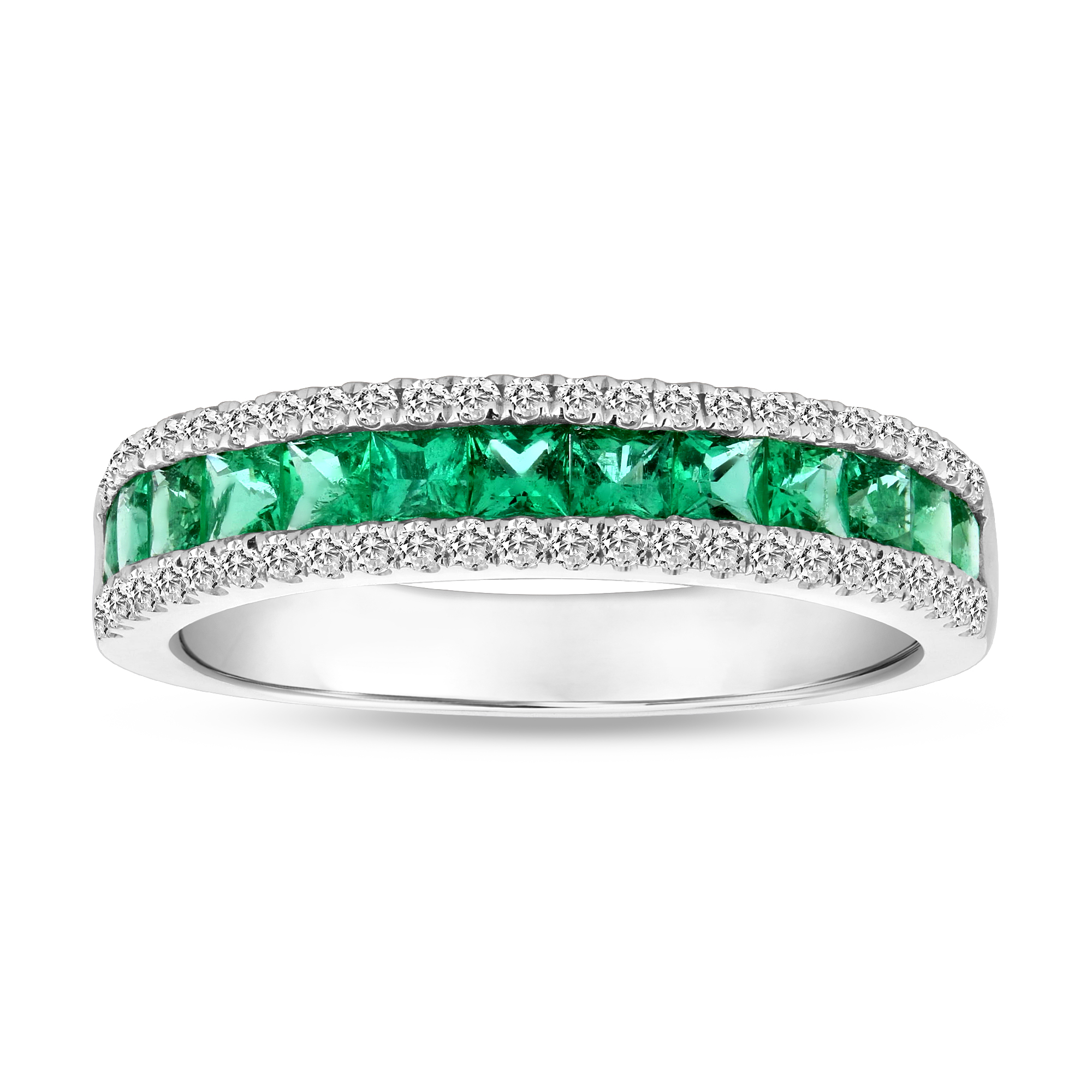 View 0.19ctw Diamonds and 0.70ctw Emeralds Wedding Band in 18k White Gold