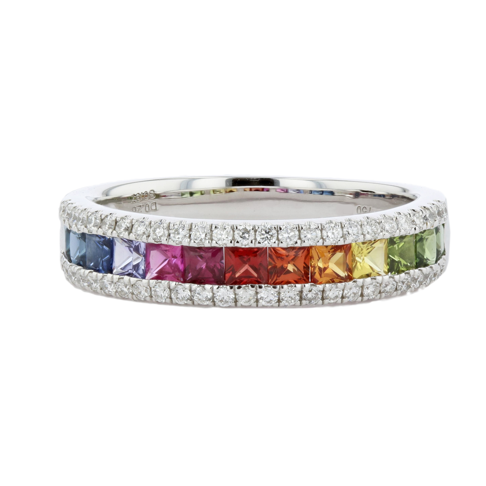 View 1.23ctw Diamond and Multi Sapphire Wedding Band in 18k White Gold
