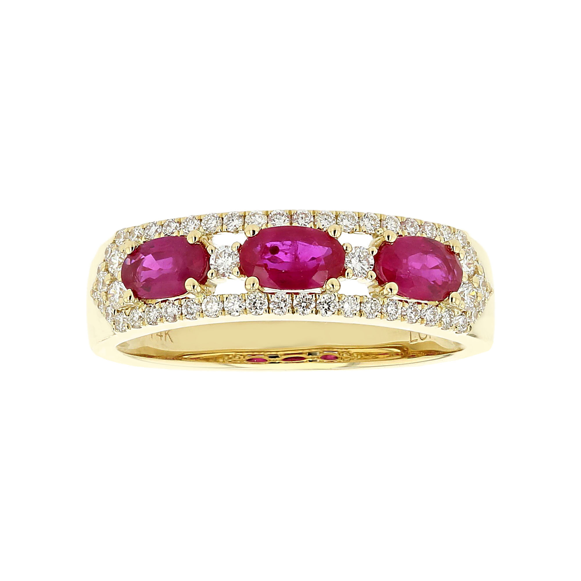 View 1.12ctw Threen Stone Ruby and Diamond Ring in 14K Yellow Gold